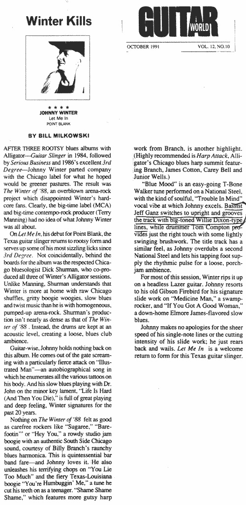 Guitar World Oct 1991 Winter Kills, by Bill Milkowski